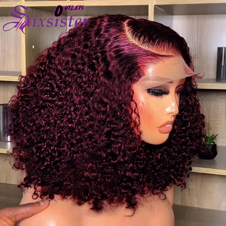 Burgundy 99J Deep Wave Short Bob Wigs 100% Human Hair Wig Water Curly Wig Baby Hair 13x4 Lace Front Human Hair Bob Wig For Women