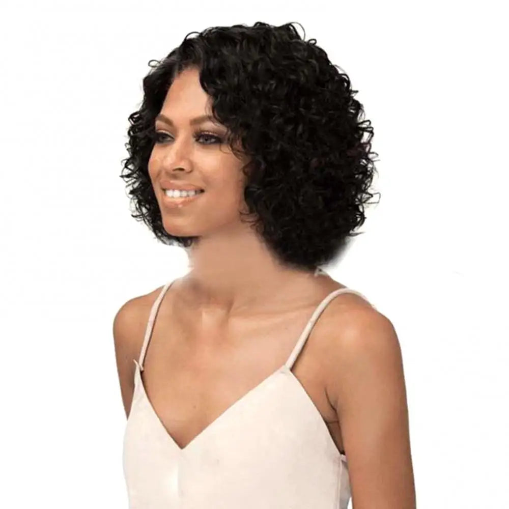 37cm Brazilian Stye African Water Wave Short Bob Wig Women Preplucked Curly Side Parted Cosplay Party Small Curvature Hair Wig