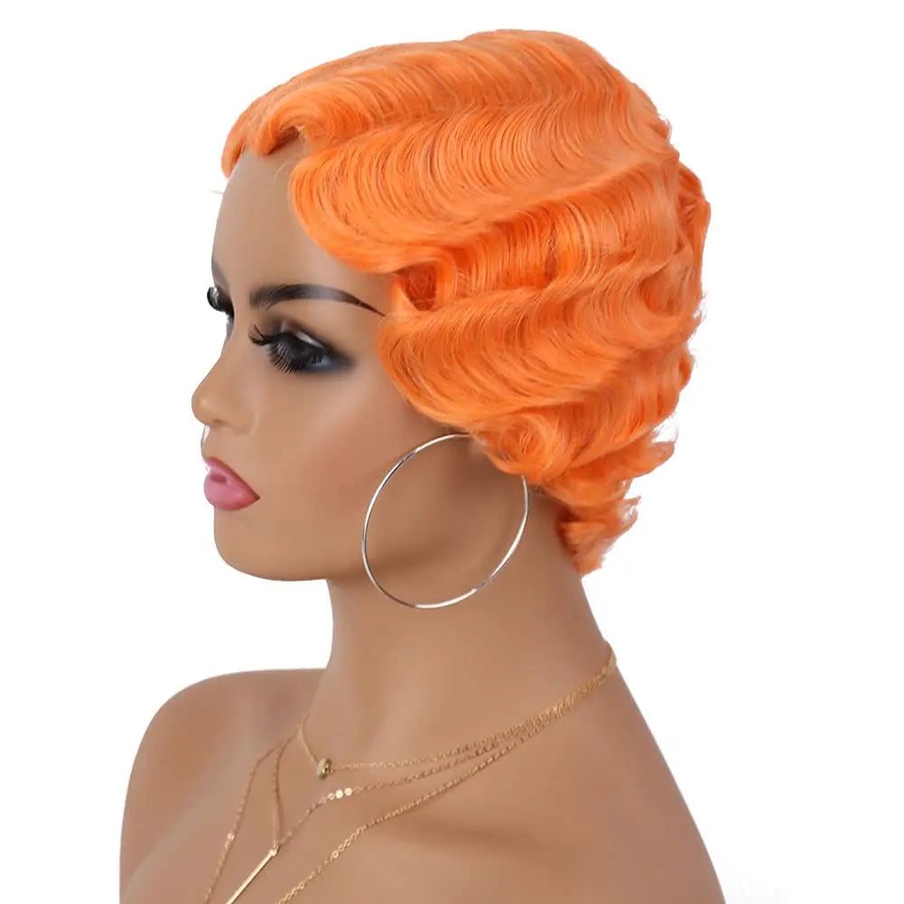 Finger Wave Synthetic Wig Short Mommy Hair Curly Wigs for Black Women Lady Nuna Wig 1920s Cosplay Costume Halloween Party