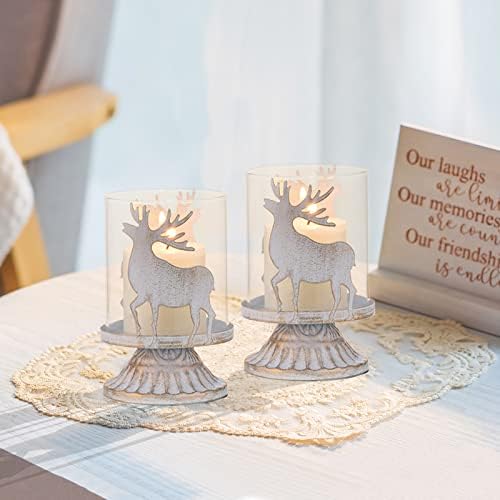 Vintage Metal Deer Candle Holders Set of 2 – Distressed Antique Christmas Centerpieces