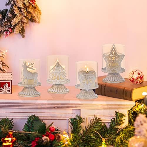 Vintage Metal Deer Candle Holders Set of 2 – Distressed Antique Christmas Centerpieces