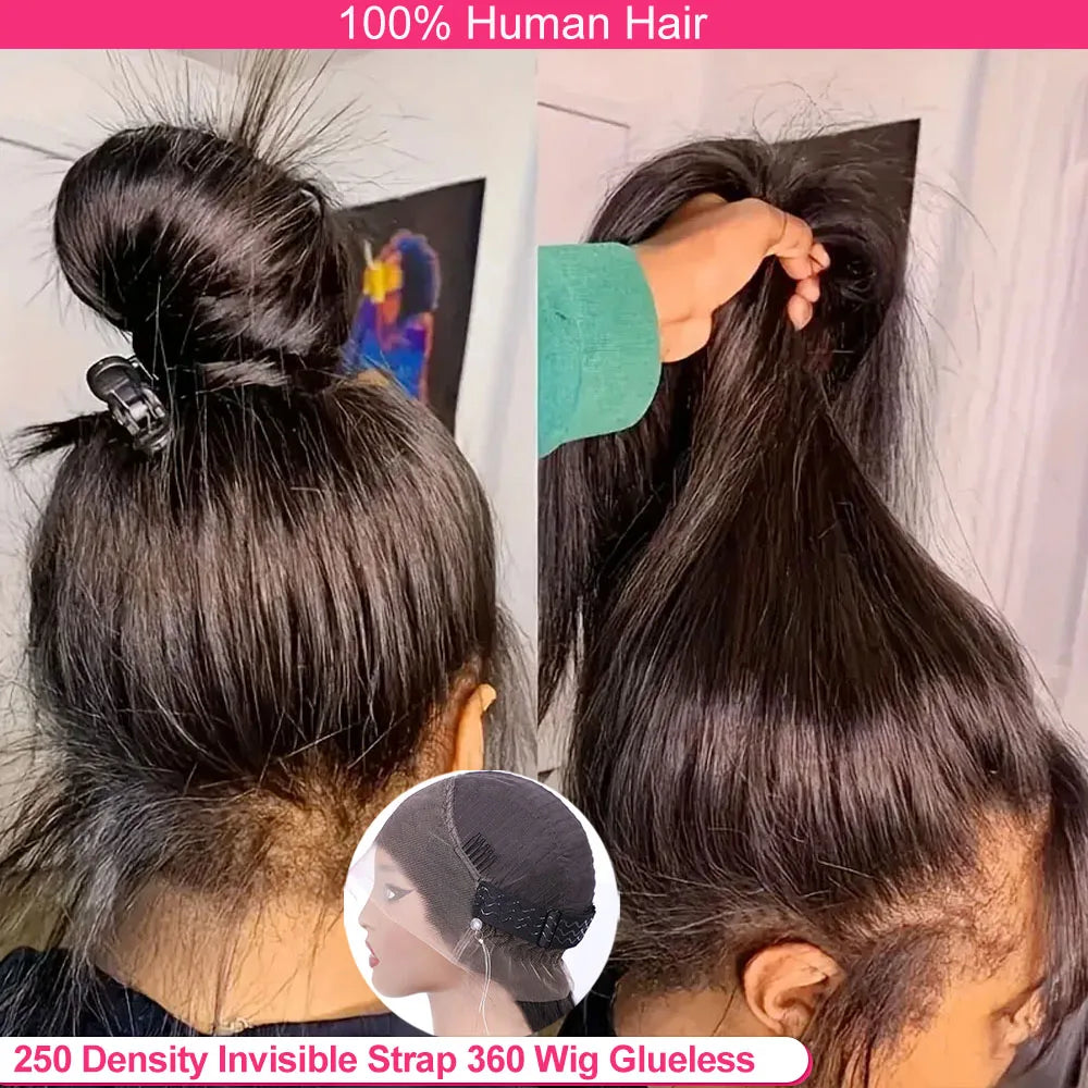 250 Density Real HD 360 Full Lace Invisible Strap Snug Fit Wig Glueless Frontal Wig 30 Inch straight Lace Front Wig Human Hair