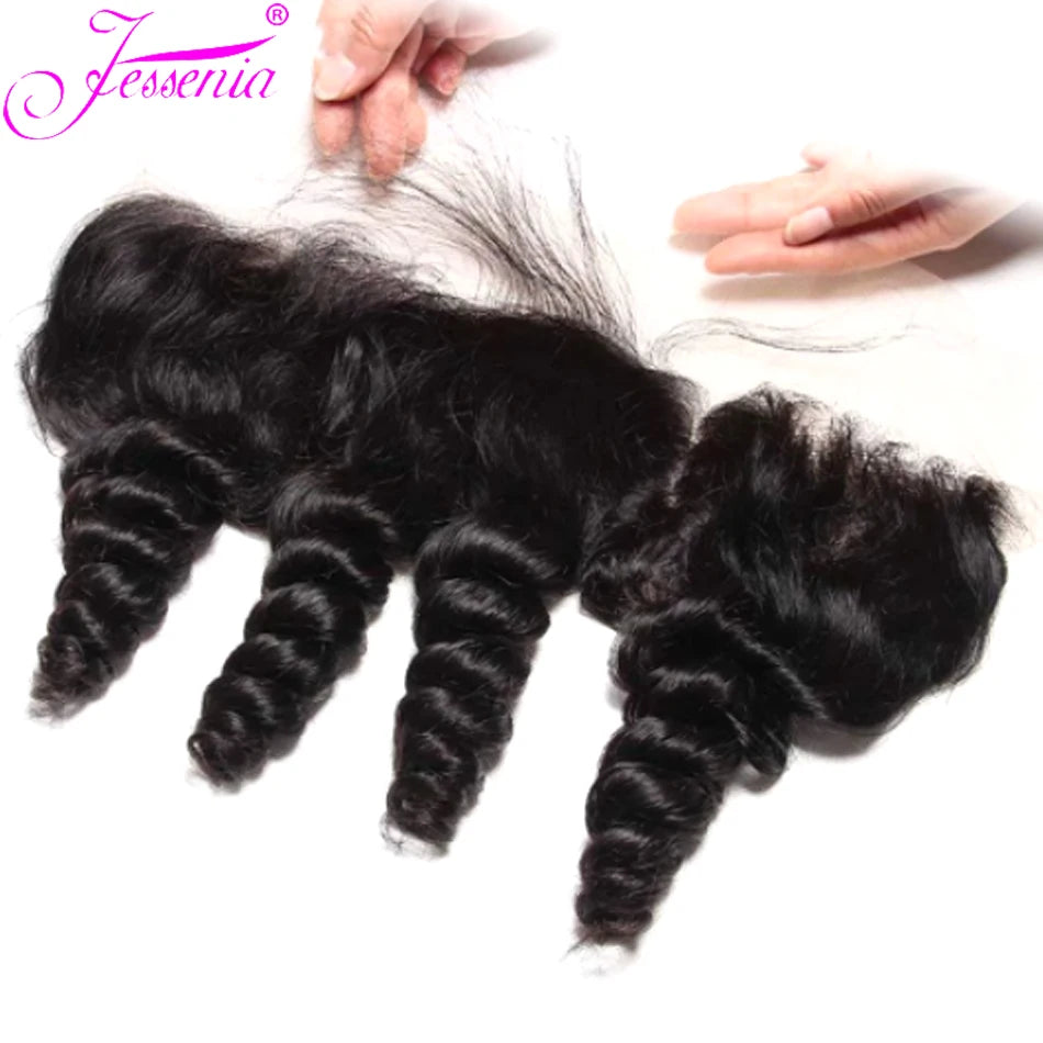 Mongolian Loose Deep Wave Bundles With Frontal Virgin 100% Human Hair 3/4Bundles And HD Lace Closure 4X4 Loose Raw Hair tissage