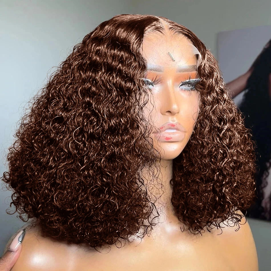 Brown Bob Wigs Jerry Curly Bob Wigs 13x4 Lace Frontal Wig Remy Human Hair Wig Deep Wave Bob Wigs Brazilian Remy Hair For Women