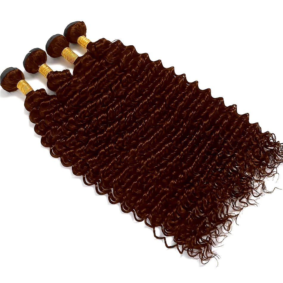 Deep Wave Human Hair Bundles Brazilian Chocolate Brown #4 Colored  Remy 3/4 Kinky Curly Human Hair Weave Extensions For Women