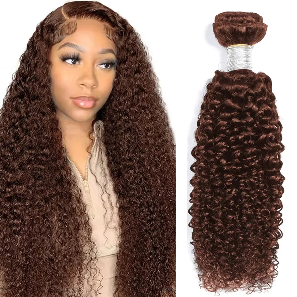 Deep Wave Human Hair Bundles Brazilian Chocolate Brown #4 Colored  Remy 3/4 Kinky Curly Human Hair Weave Extensions For Women