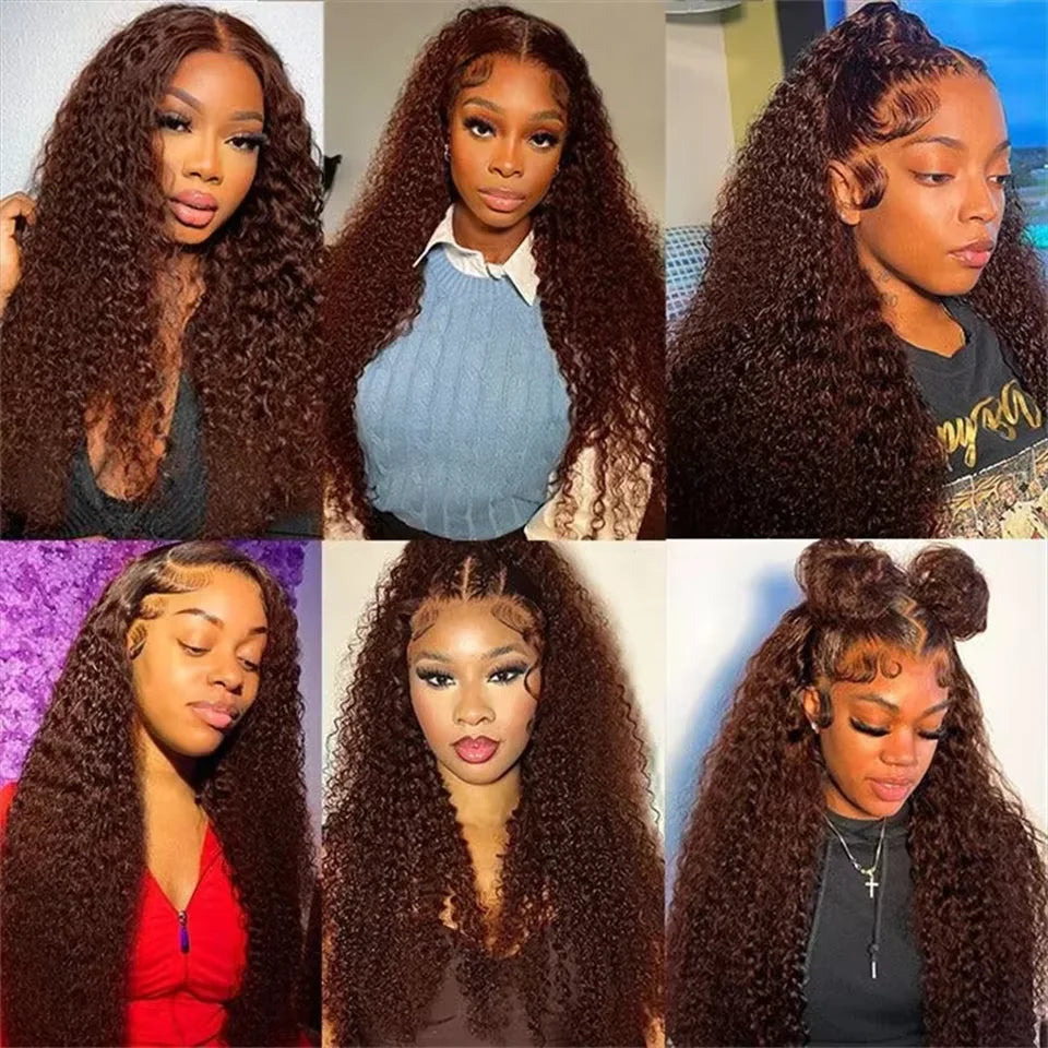 Deep Wave Human Hair Bundles Brazilian Chocolate Brown #4 Colored  Remy 3/4 Kinky Curly Human Hair Weave Extensions For Women