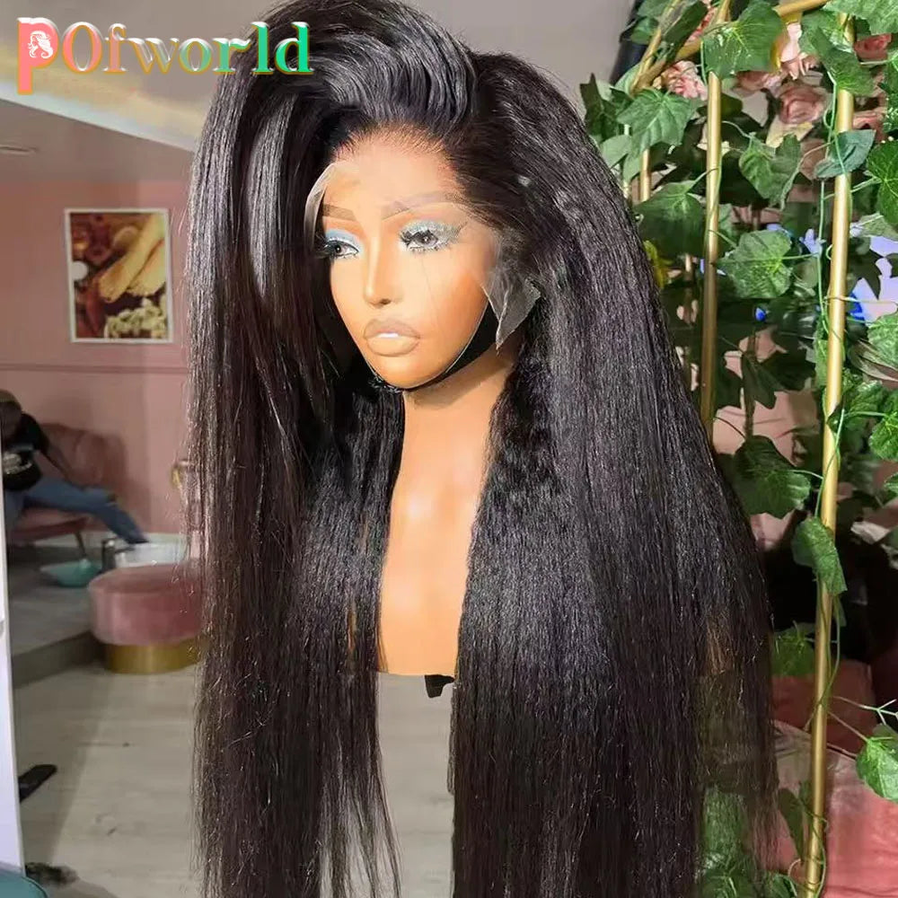 Kinky Straight 13x6 HD Lace Frontal Wig Invisible Drawstring Strap 360 Full Lace Glueless Wig 30 Inch Lace Front Wigs Human Hair