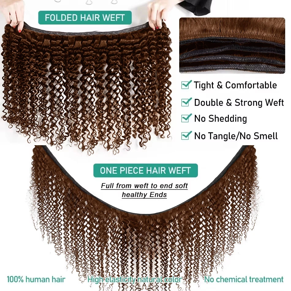 Deep Wave Human Hair Bundles Brazilian Chocolate Brown #4 Colored  Remy 3/4 Kinky Curly Human Hair Weave Extensions For Women