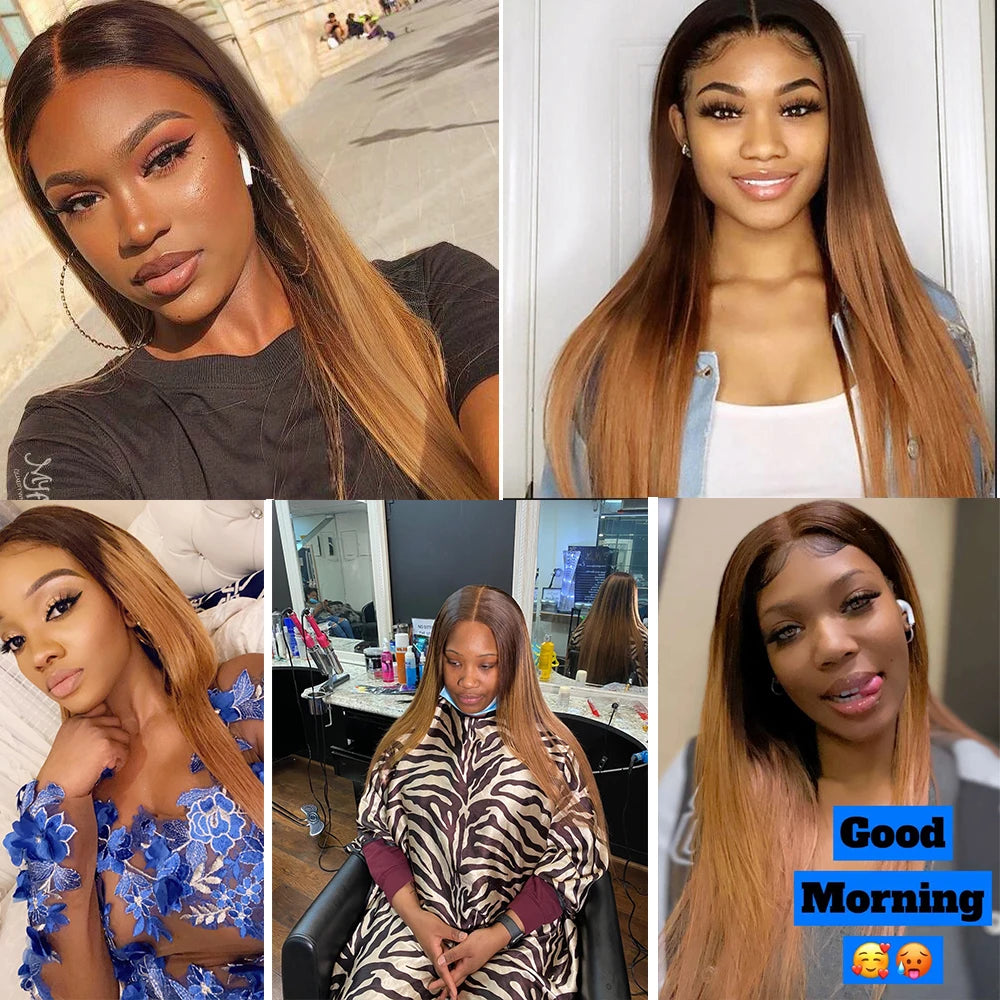 Ombre Bundles With Closure Brazilian Hair Weave Bundles With Closure Brown T4/30 Colored Human Hair Bundles With Closure