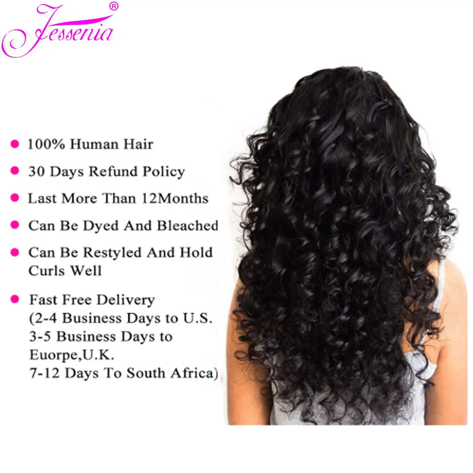 Mongolian Loose Deep Wave Bundles With Frontal Virgin 100% Human Hair 3/4Bundles And HD Lace Closure 4X4 Loose Raw Hair tissage