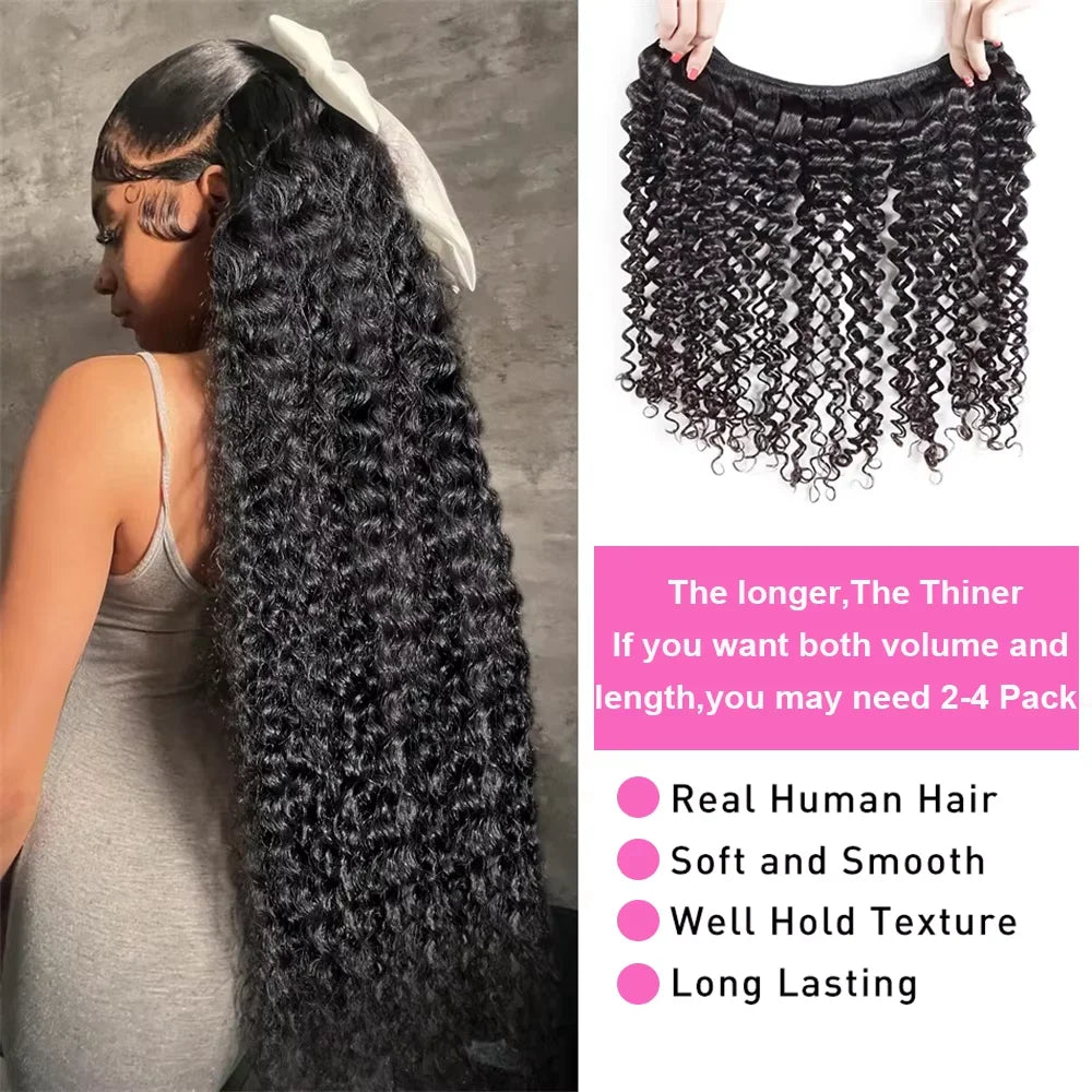 Burmese Curly Deep Wave Human Hair Bundles With 13X4 Frontal Closure Bundle Deals 100% Raw Human Hair Weaving Curly Hair Bundle
