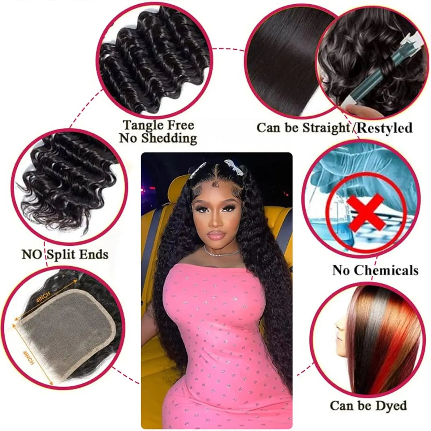 Human Hair Bundles with Closure Deep Wave 3 Bundles with 4x4 Lace Closure 100% Unprocessed Brazilian Virgin Curly Closure Bundle