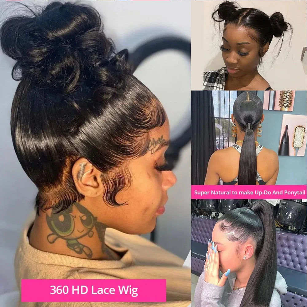 250 Density Real HD 360 Full Lace Invisible Strap Snug Fit Wig Glueless Frontal Wig 30 Inch straight Lace Front Wig Human Hair