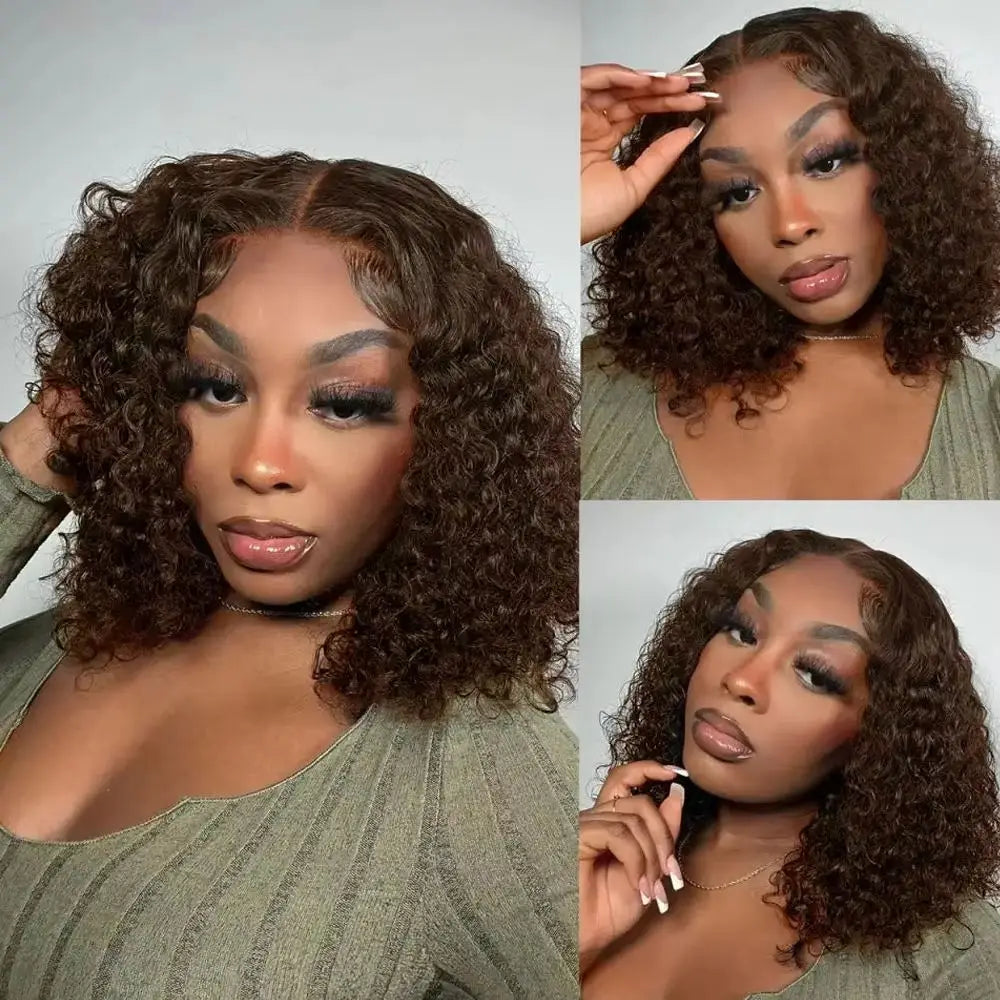 Brown Bob Wigs Jerry Curly Bob Wigs 13x4 Lace Frontal Wig Remy Human Hair Wig Deep Wave Bob Wigs Brazilian Remy Hair For Women