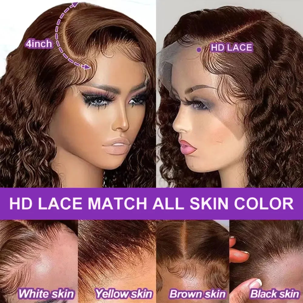 Brown Bob Wigs Jerry Curly Bob Wigs 13x4 Lace Frontal Wig Remy Human Hair Wig Deep Wave Bob Wigs Brazilian Remy Hair For Women