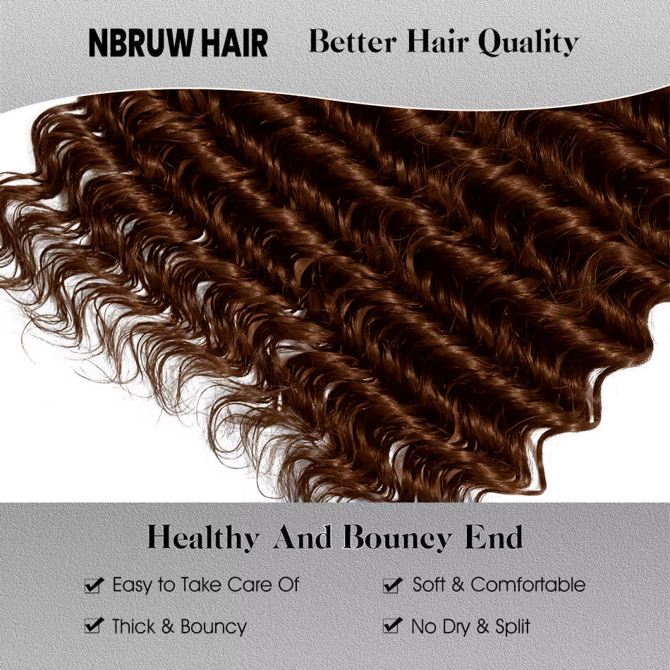 Deep Wave Human Hair Bundles Brazilian Chocolate Brown #4 Colored  Remy 3/4 Kinky Curly Human Hair Weave Extensions For Women