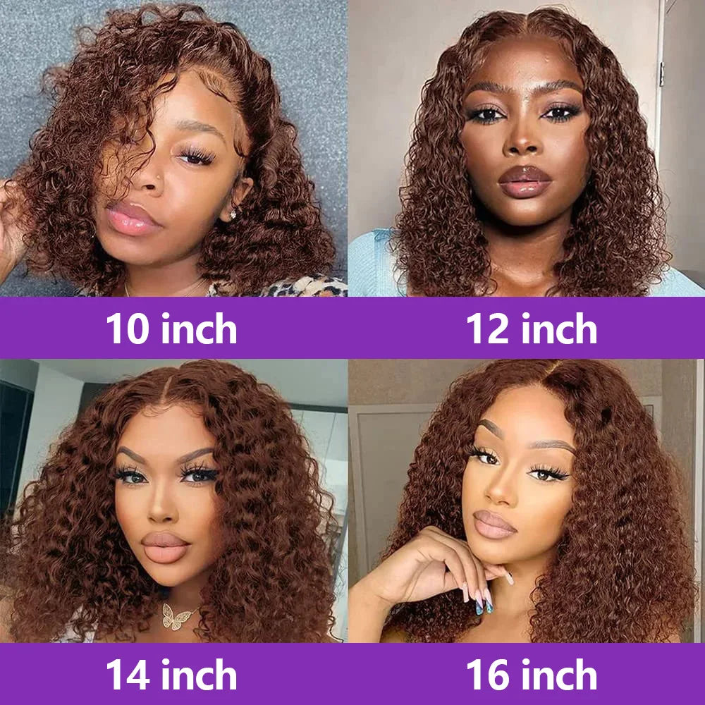 Brown Bob Wigs Jerry Curly Bob Wigs 13x4 Lace Frontal Wig Remy Human Hair Wig Deep Wave Bob Wigs Brazilian Remy Hair For Women