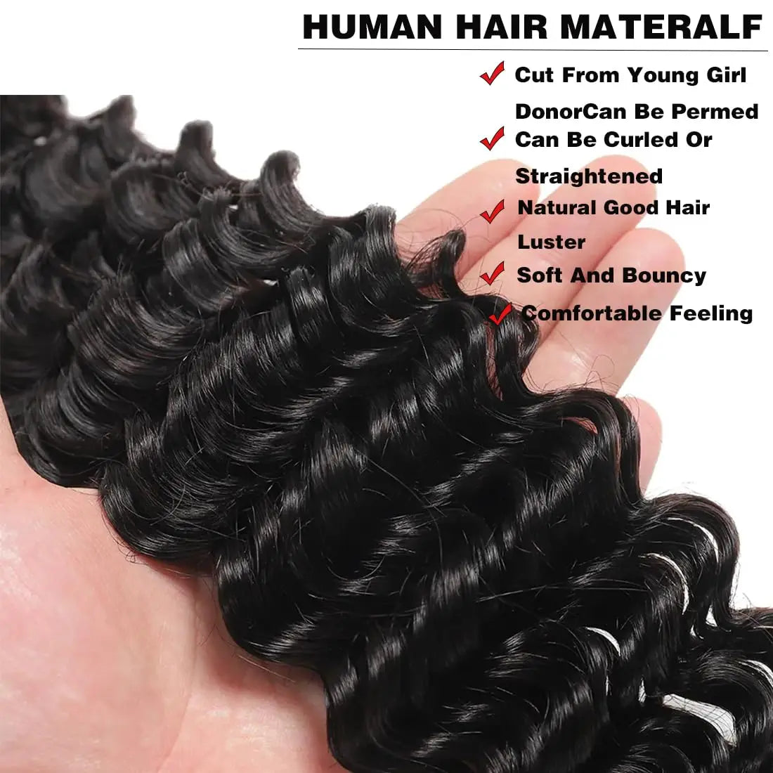 Human Hair Bundles with Closure Deep Wave 3 Bundles with 4x4 Lace Closure 100% Unprocessed Brazilian Virgin Curly Closure Bundle