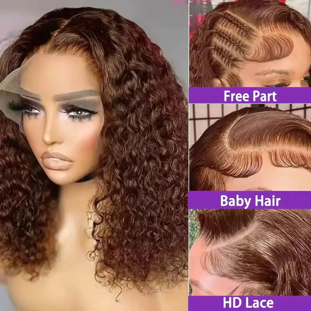 Brown Bob Wigs Jerry Curly Bob Wigs 13x4 Lace Frontal Wig Remy Human Hair Wig Deep Wave Bob Wigs Brazilian Remy Hair For Women