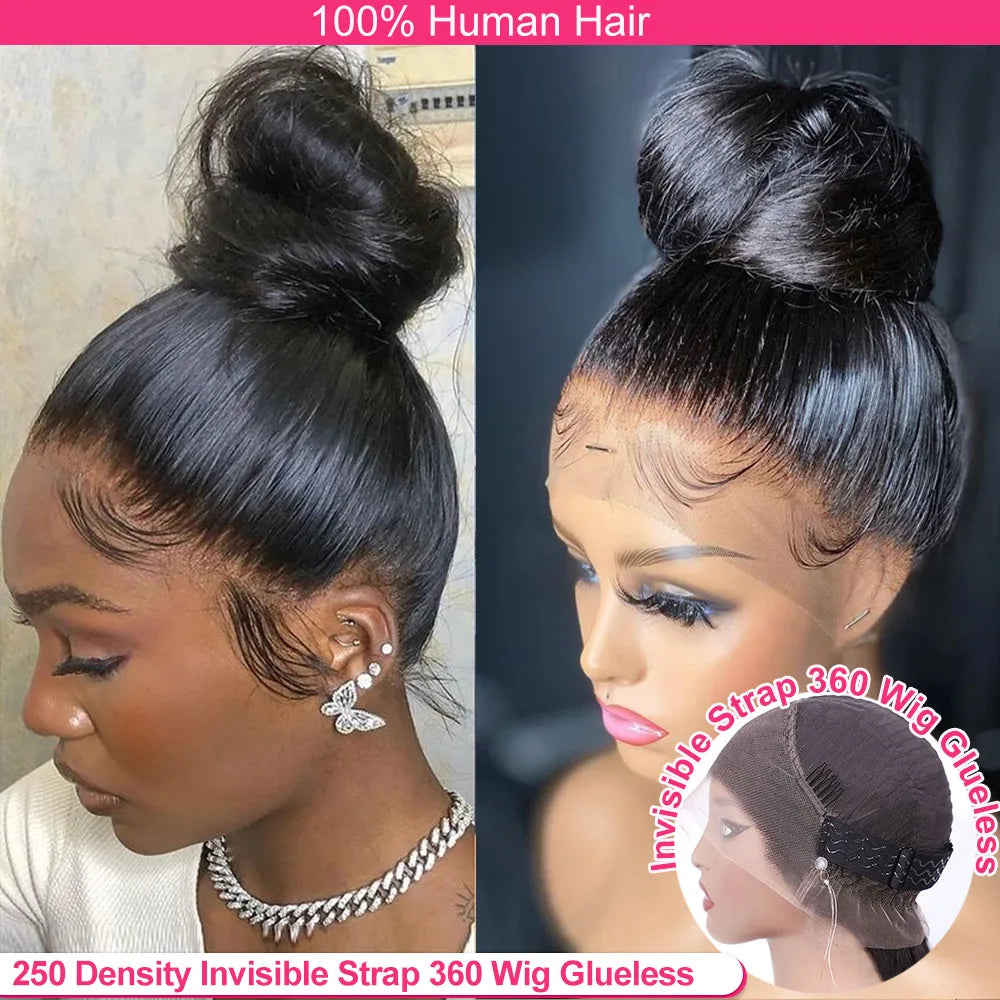 250 Density Real HD 360 Full Lace Invisible Strap Snug Fit Wig Glueless Frontal Wig 30 Inch straight Lace Front Wig Human Hair