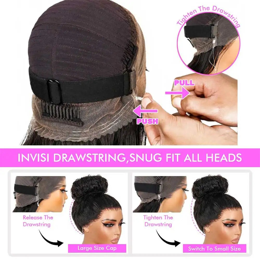Invisible Strap 360 Full Hd Lace Glueless Wig Kinky Straight Human Hair Wig Lace Front Wig Drawstring 360 Frontal Wig 30 Inch