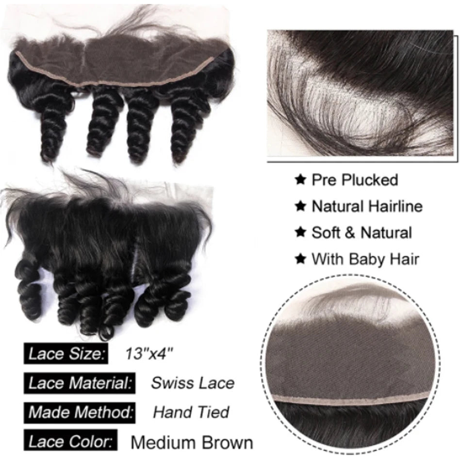 Mongolian Loose Deep Wave Bundles With Frontal Virgin 100% Human Hair 3/4Bundles And HD Lace Closure 4X4 Loose Raw Hair tissage