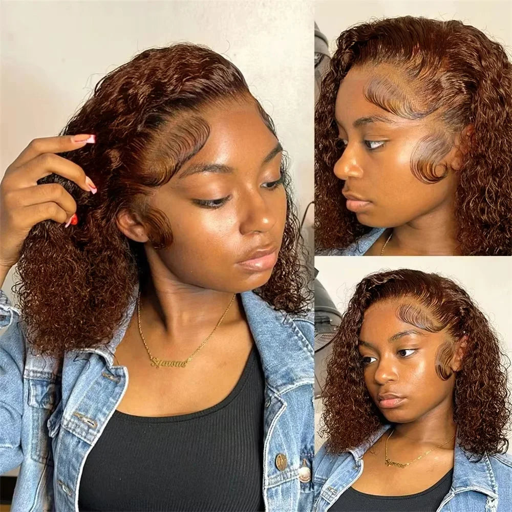 Brown Bob Wigs Jerry Curly Bob Wigs 13x4 Lace Frontal Wig Remy Human Hair Wig Deep Wave Bob Wigs Brazilian Remy Hair For Women