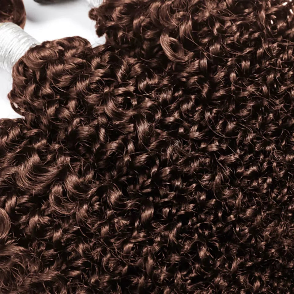 Deep Wave Human Hair Bundles Brazilian Chocolate Brown #4 Colored  Remy 3/4 Kinky Curly Human Hair Weave Extensions For Women