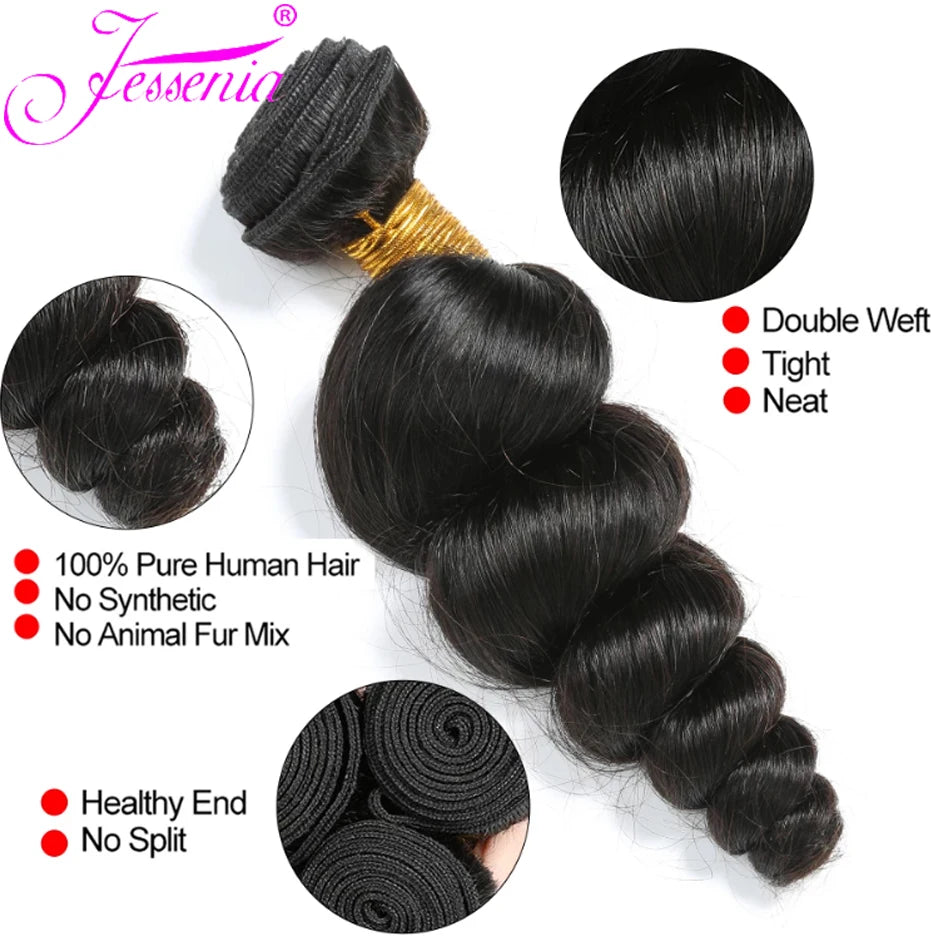 Mongolian Loose Deep Wave Bundles With Frontal Virgin 100% Human Hair 3/4Bundles And HD Lace Closure 4X4 Loose Raw Hair tissage