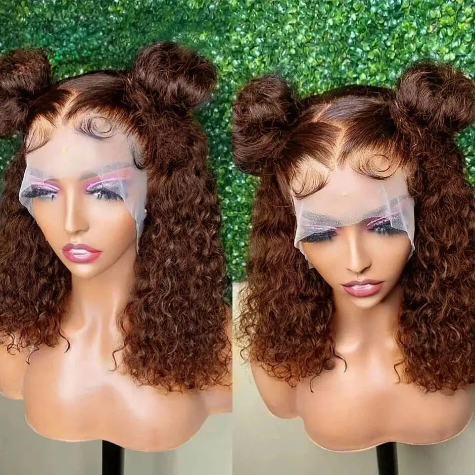 Brown Bob Wigs Jerry Curly Bob Wigs 13x4 Lace Frontal Wig Remy Human Hair Wig Deep Wave Bob Wigs Brazilian Remy Hair For Women