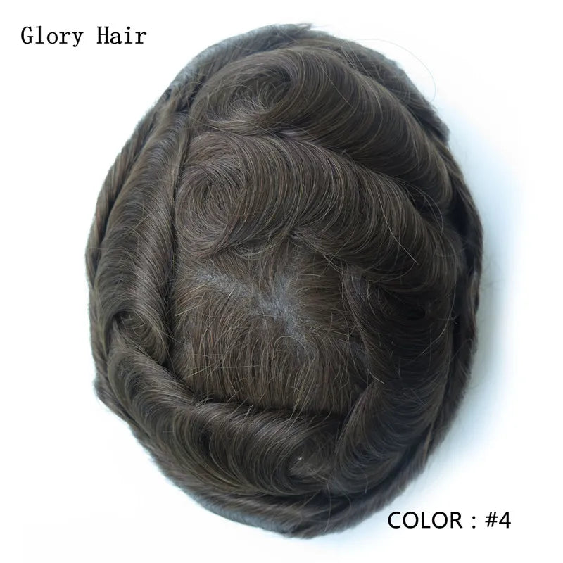 I Skin Hair Prosthesis 0.12 - 0.14 mm Indian Human Hair Multiple Sizes Toupee Men Fashion Wig Male