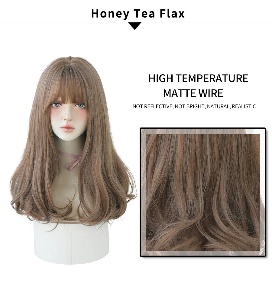 7JHHWIGS Long Straight Synthetic Light Brown Wigs With Bang For Women Heat-Resistant Daily Use Hair Hot Sell Wholesale Wigs