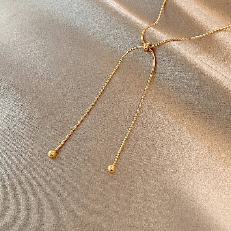 DIEYURO Stainless Steel Retro Creative Unique Design Adjustable Necklace Female Fashion Simple All-match Gold Clavicle Chain