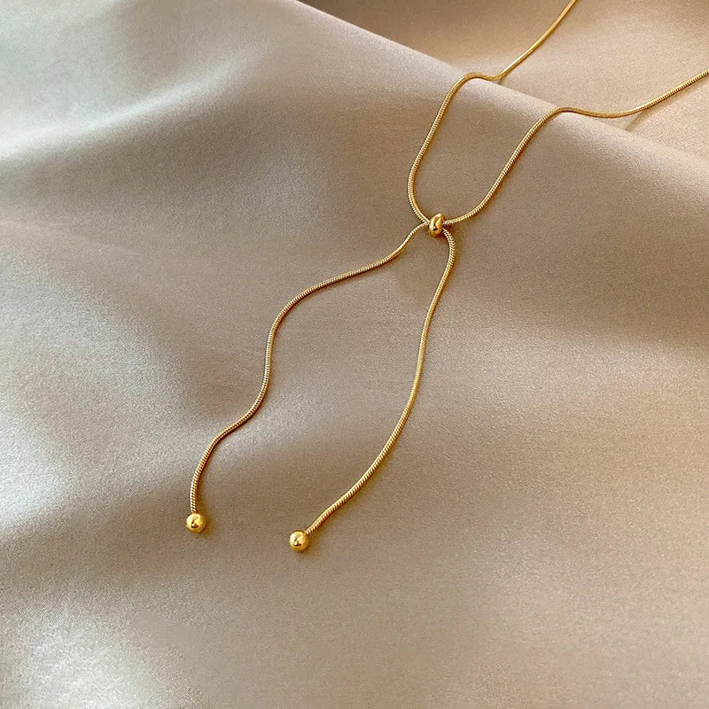 DIEYURO Stainless Steel Retro Creative Unique Design Adjustable Necklace Female Fashion Simple All-match Gold Clavicle Chain