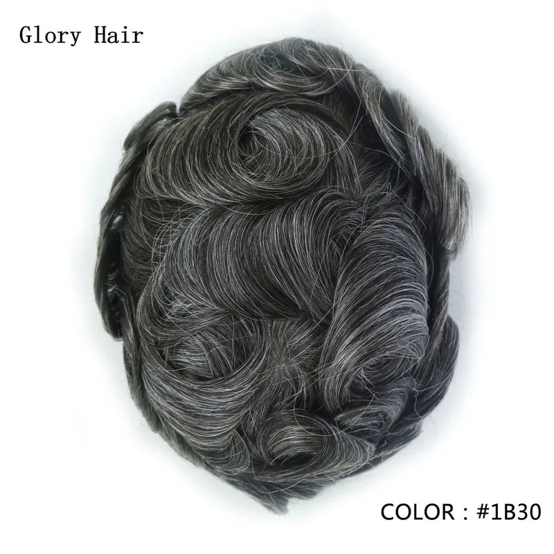 I Skin Hair Prosthesis 0.12 - 0.14 mm Indian Human Hair Multiple Sizes Toupee Men Fashion Wig Male