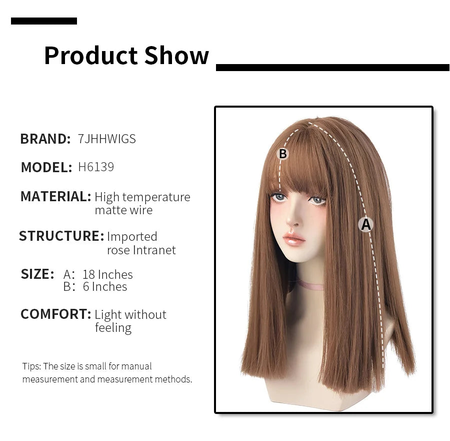 7JHHWIGS Long Straight Synthetic Light Brown Wigs With Bang For Women Heat-Resistant Daily Use Hair Hot Sell Wholesale Wigs