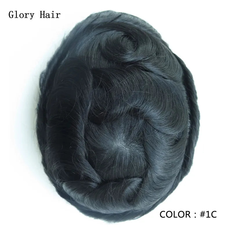 I Skin Hair Prosthesis 0.12 - 0.14 mm Indian Human Hair Multiple Sizes Toupee Men Fashion Wig Male