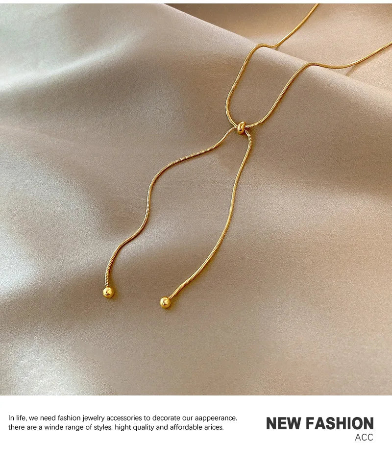 DIEYURO Stainless Steel Retro Creative Unique Design Adjustable Necklace Female Fashion Simple All-match Gold Clavicle Chain