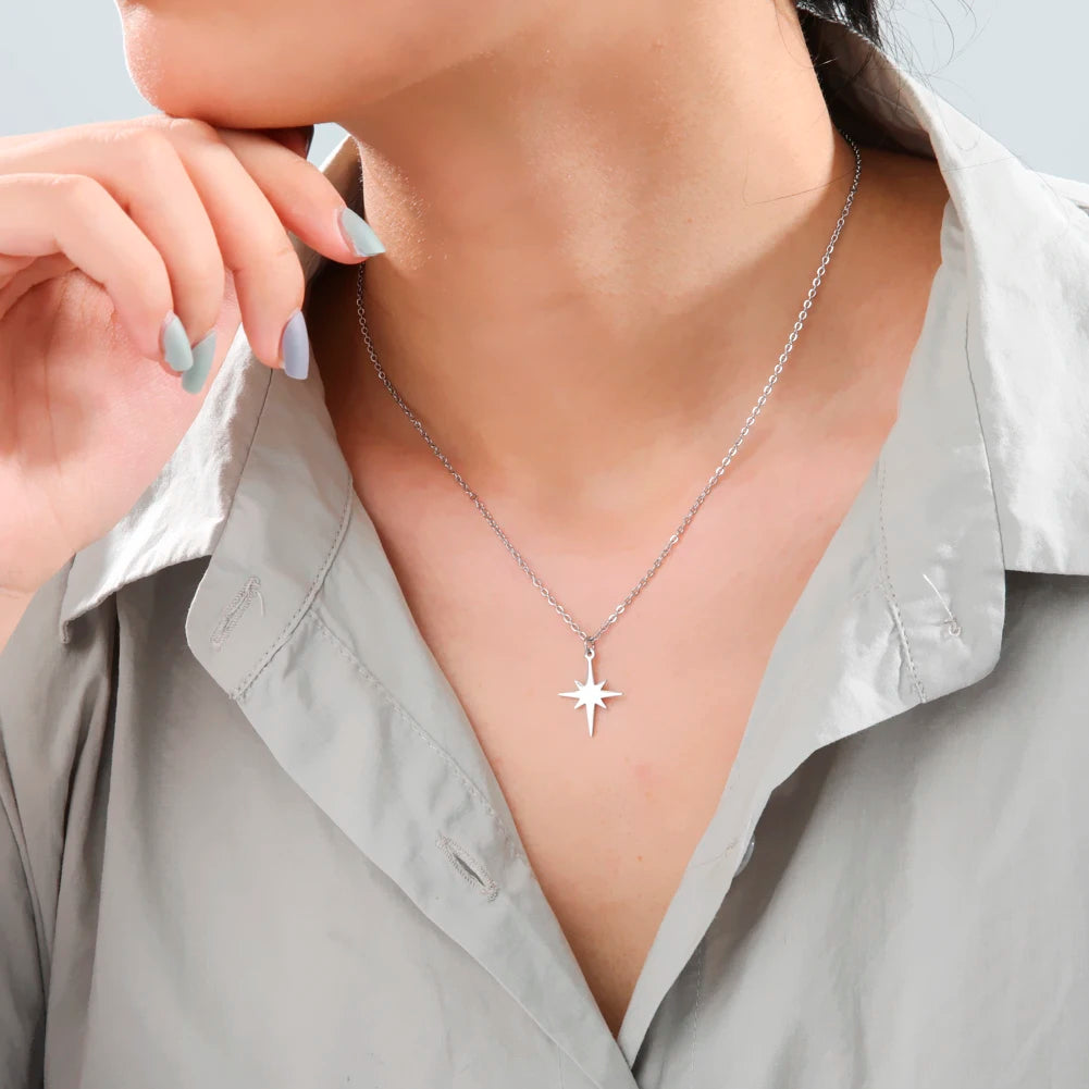 Lemegeton Simple North Star Pendant Necklace Fashion Women's Necklace Stainless Steel Starlight Choker Jewelry Lover Party Gift