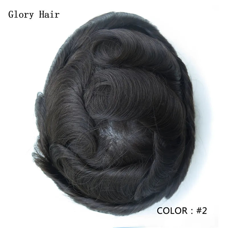 I Skin Hair Prosthesis 0.12 - 0.14 mm Indian Human Hair Multiple Sizes Toupee Men Fashion Wig Male