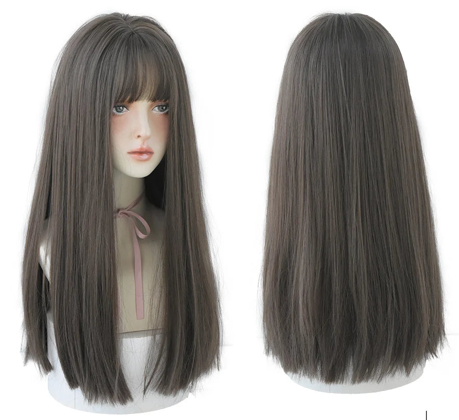 7JHHWIGS Long Straight Synthetic Light Brown Wigs With Bang For Women Heat-Resistant Daily Use Hair Hot Sell Wholesale Wigs
