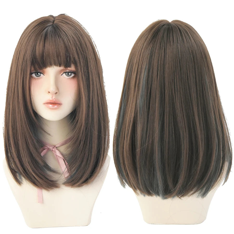 7JHHWIGS Long Straight Synthetic Light Brown Wigs With Bang For Women Heat-Resistant Daily Use Hair Hot Sell Wholesale Wigs
