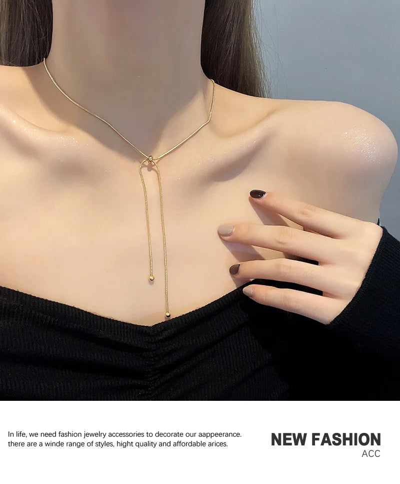 DIEYURO Stainless Steel Retro Creative Unique Design Adjustable Necklace Female Fashion Simple All-match Gold Clavicle Chain