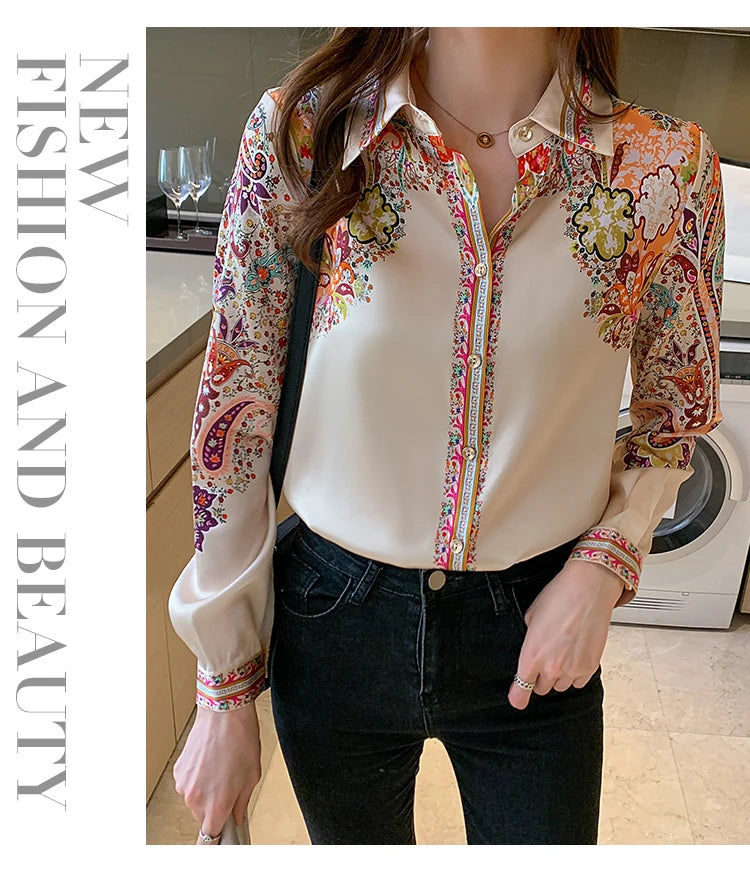 Autumn Long Sleeve Shirts Casual Tops Spring Fashion Women Floral Print Blouse Tops Ladies Shirts Clothes Blusa Elegant 18440