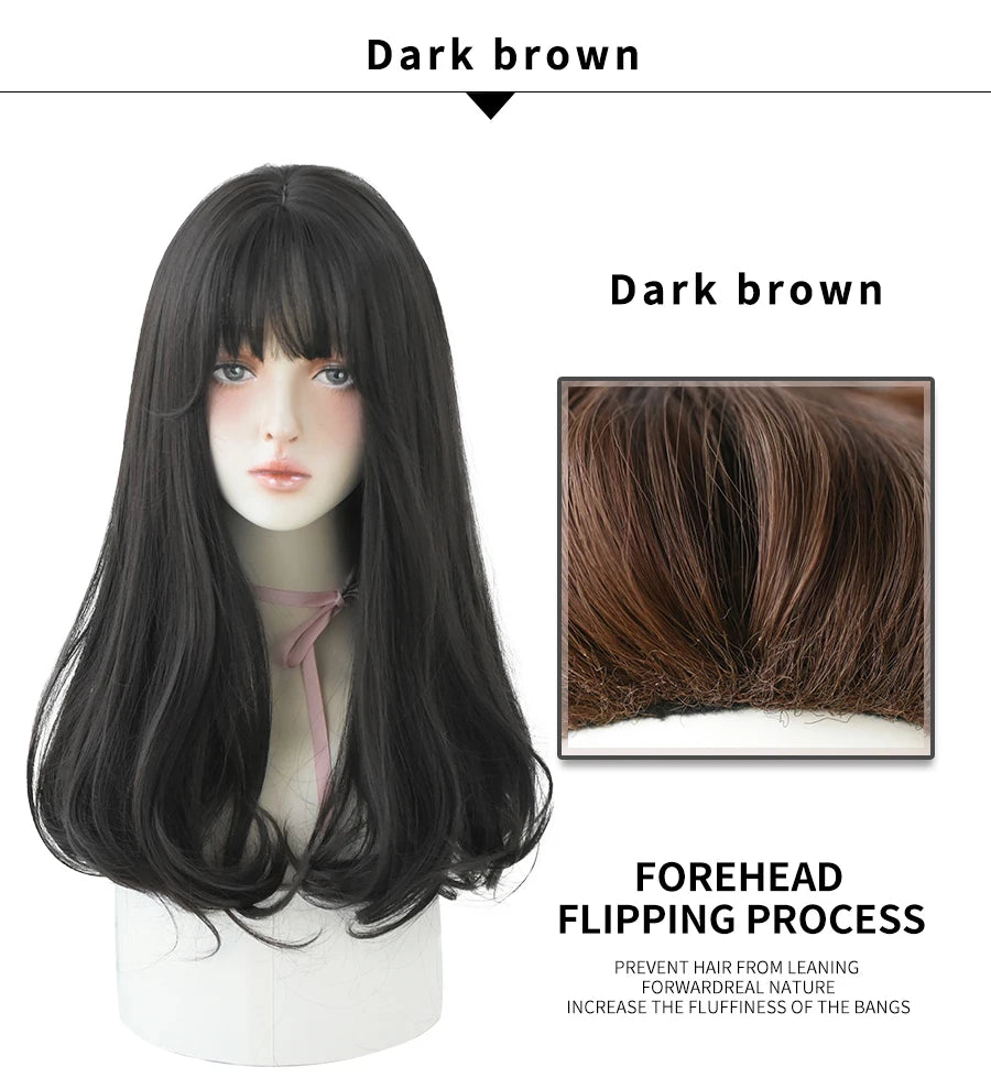 7JHHWIGS Long Straight Synthetic Light Brown Wigs With Bang For Women Heat-Resistant Daily Use Hair Hot Sell Wholesale Wigs