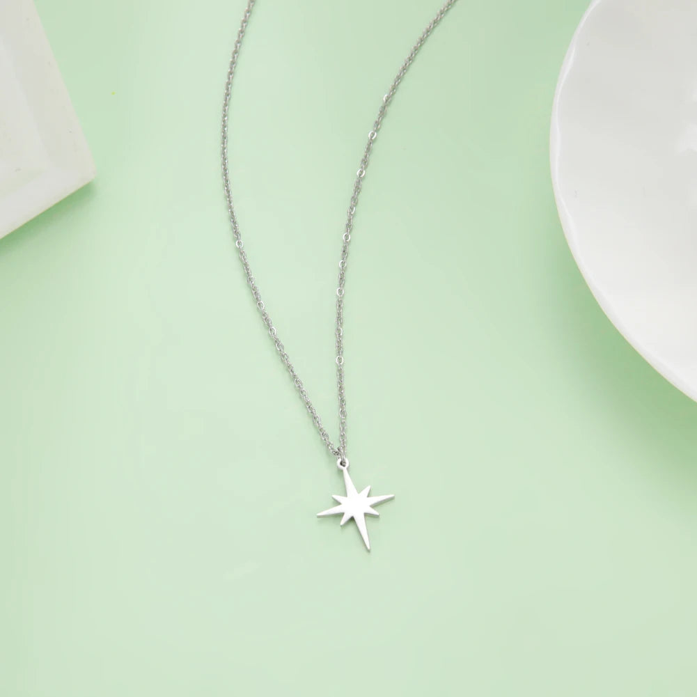 Lemegeton Simple North Star Pendant Necklace Fashion Women's Necklace Stainless Steel Starlight Choker Jewelry Lover Party Gift