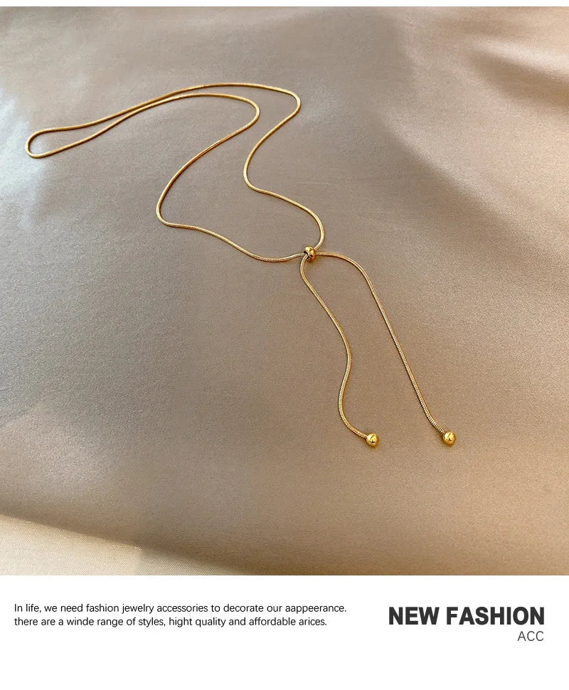 DIEYURO Stainless Steel Retro Creative Unique Design Adjustable Necklace Female Fashion Simple All-match Gold Clavicle Chain
