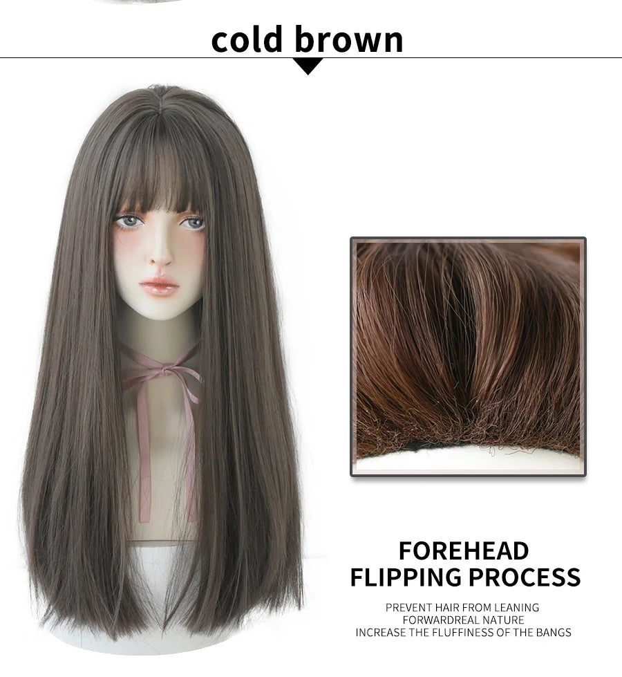 7JHHWIGS Long Straight Synthetic Light Brown Wigs With Bang For Women Heat-Resistant Daily Use Hair Hot Sell Wholesale Wigs