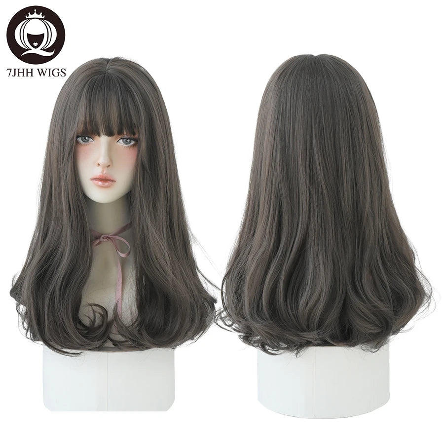 7JHHWIGS Long Straight Synthetic Light Brown Wigs With Bang For Women Heat-Resistant Daily Use Hair Hot Sell Wholesale Wigs